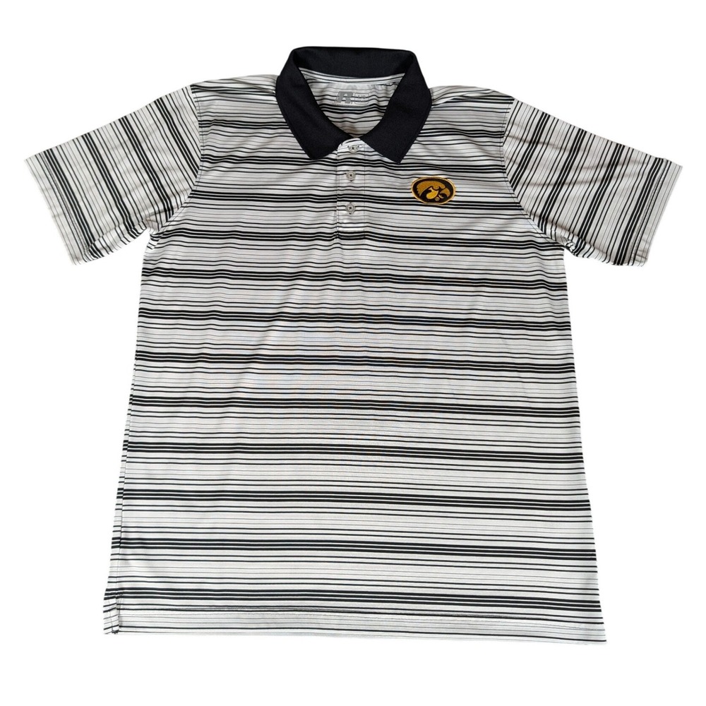 Russell Iowa Hawkeyes Mens Striped Polo Shirt White Black Golf Gameday L L/G - Picture 2 of 11